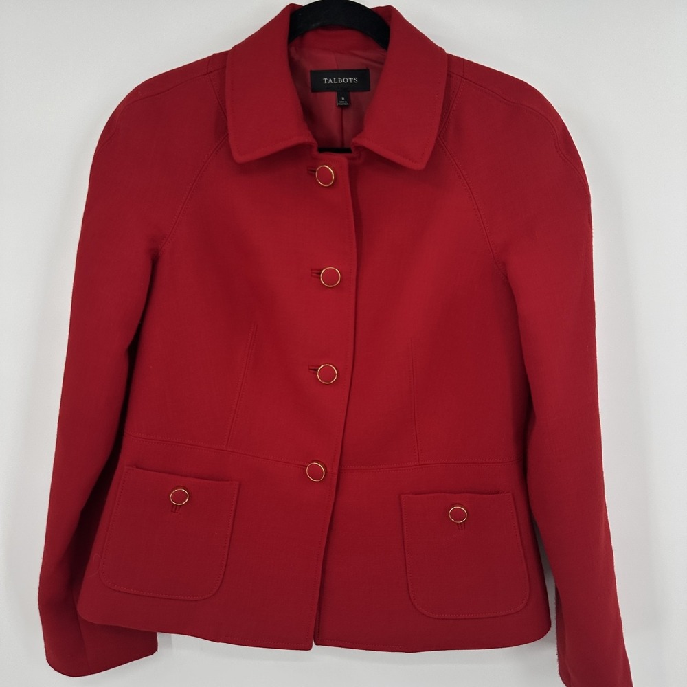 Talbots Jacket Womens 8 Wool Blend Collared Button Front Pockets Classic Coat